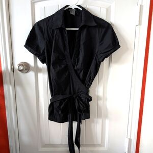 Ann Taylor, Black Wrap Top, Size 8